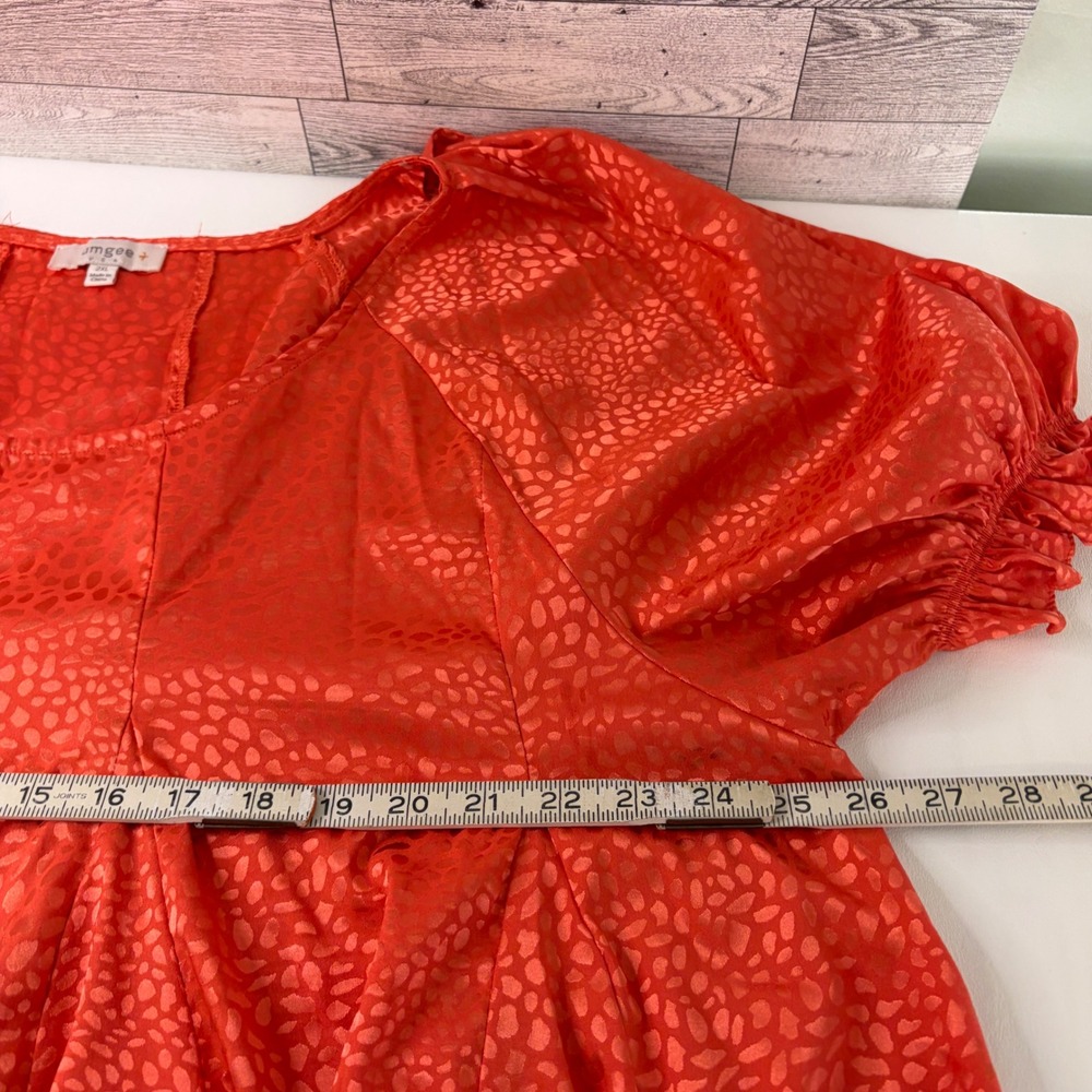 Umgee Tunic Top Women 2XL Orange Animal Print Puff Sleeve High Low Satin - Picture 6 of 8